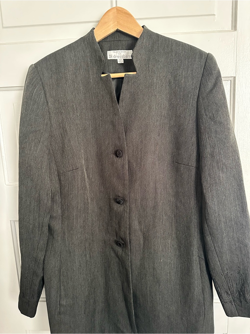 Dressbarn Women's Gray Long Collarless Blazer Jacket